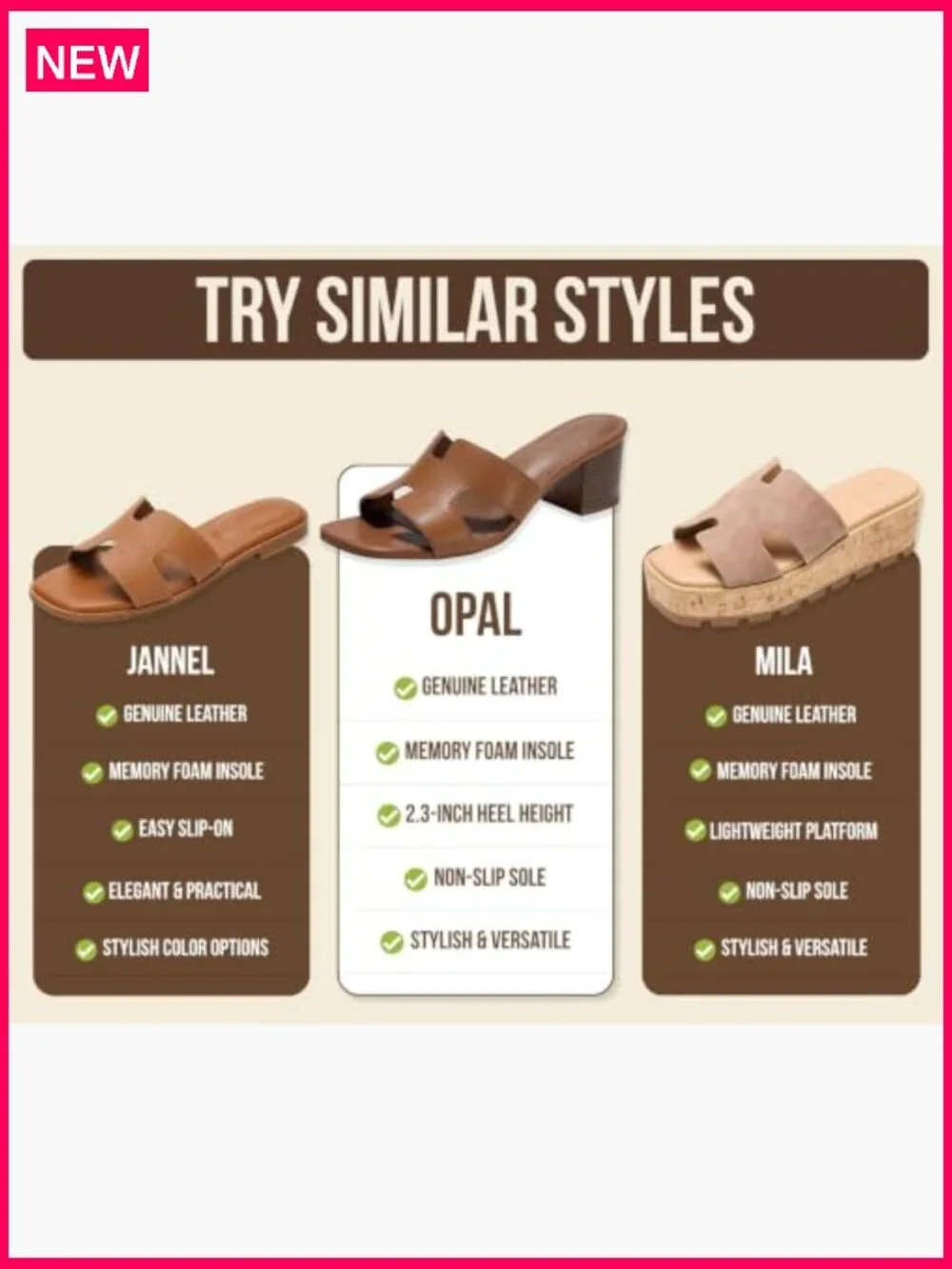 Genuine Leather Heeled Sandals Memory Foam Non-Slip Block Heel Slides